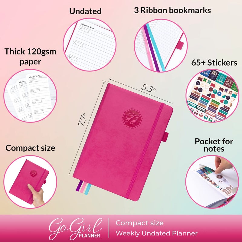 GoGirl Planner and Organizer for Women â€“ Compact Size Weekly Planner, Goals Journal & Agenda to Improve Time Management, Productivity & Live Happier. Undated â€“ Start Anytime, Lasts 1 Year â€“ Hot Pink - Image 2